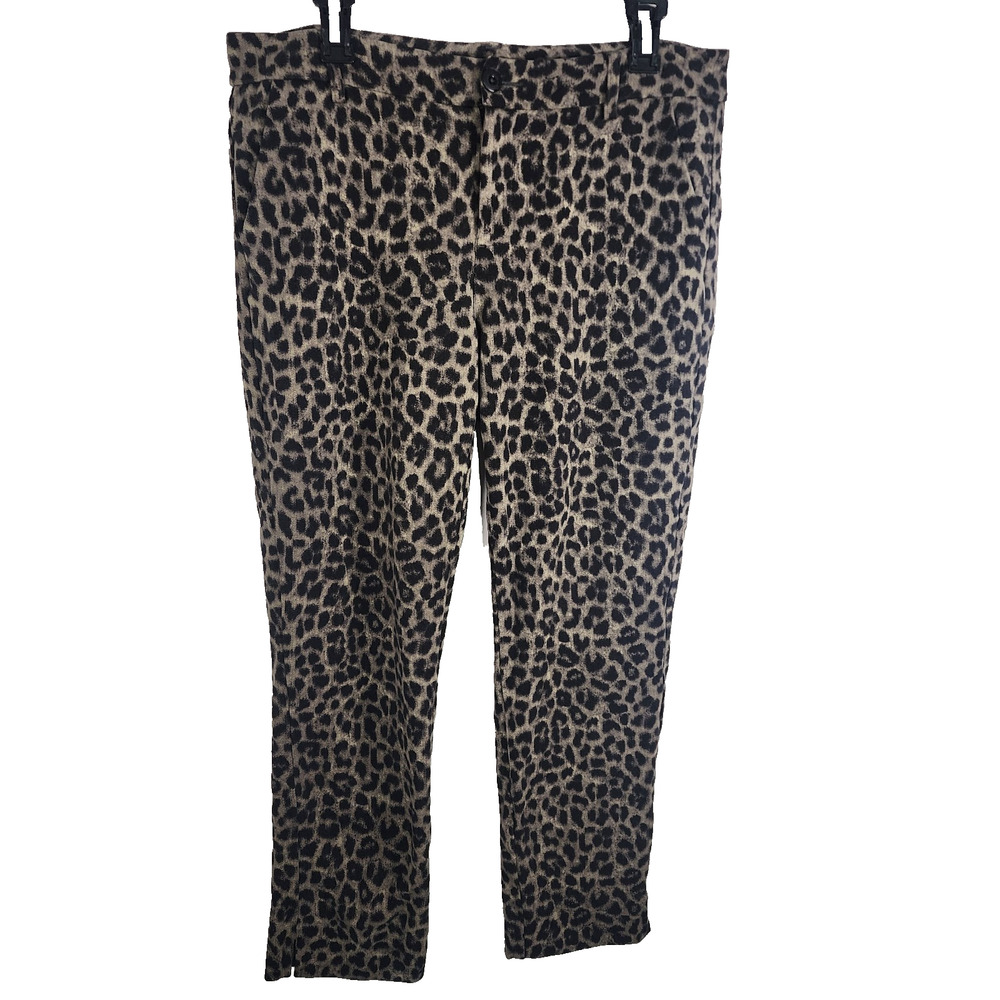 CABI Womens Jungle Leopard Animal Trouser Ankle Skinny Pants Black Mid Rise 12
